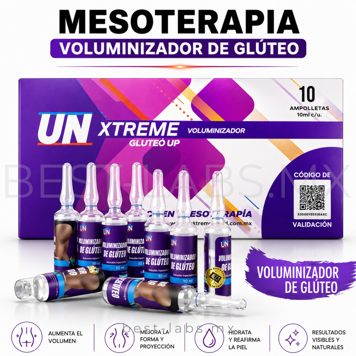 XTREME 🍑 GLÚTEO UP 🍑 !! 10 Ampolletas de 10 ml | MESOTERAPIA LICUID XTREME