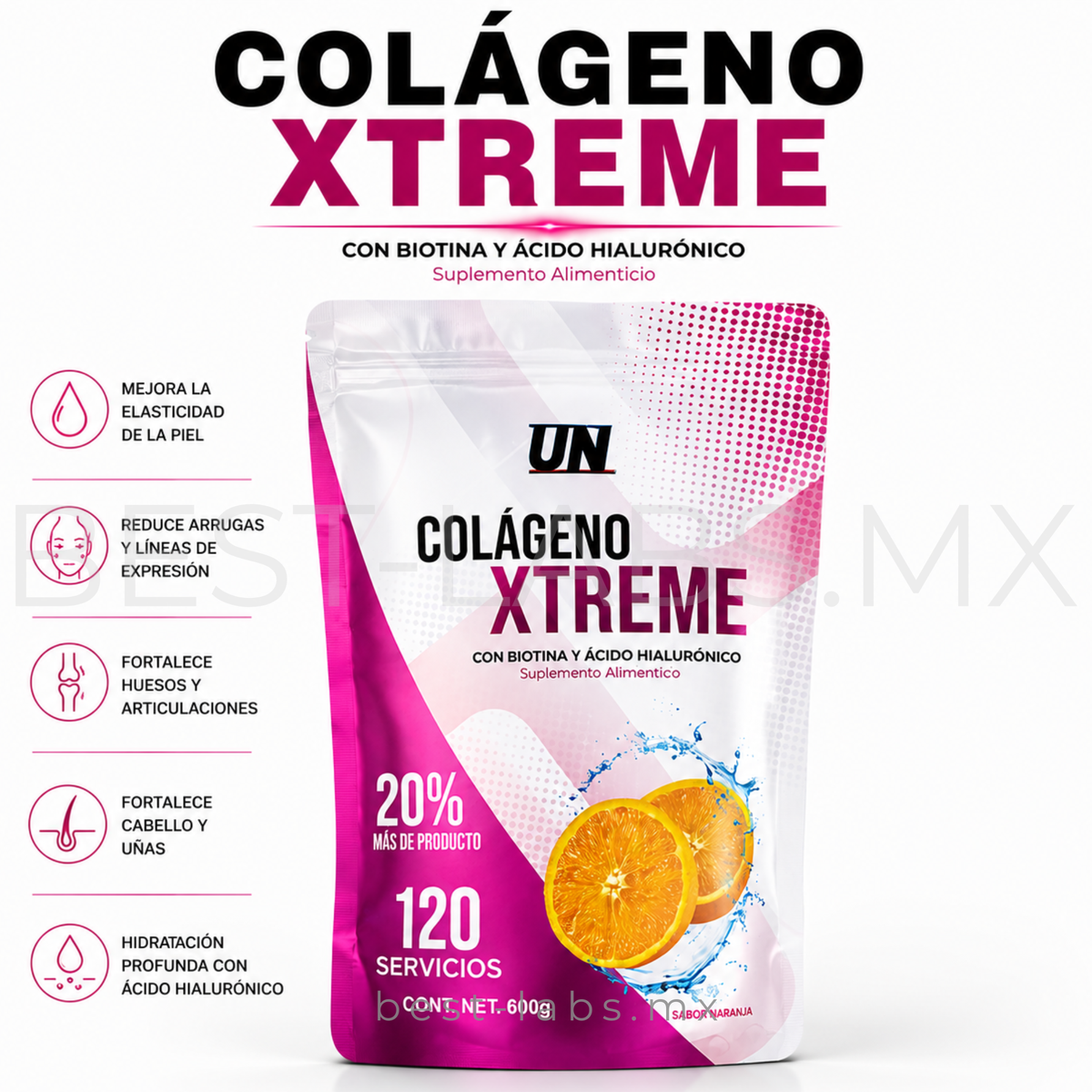 Colágeno Xtreme + Biotina + Ácido Hialurónico 120 Servicios | Cabello, Piel y Uñas