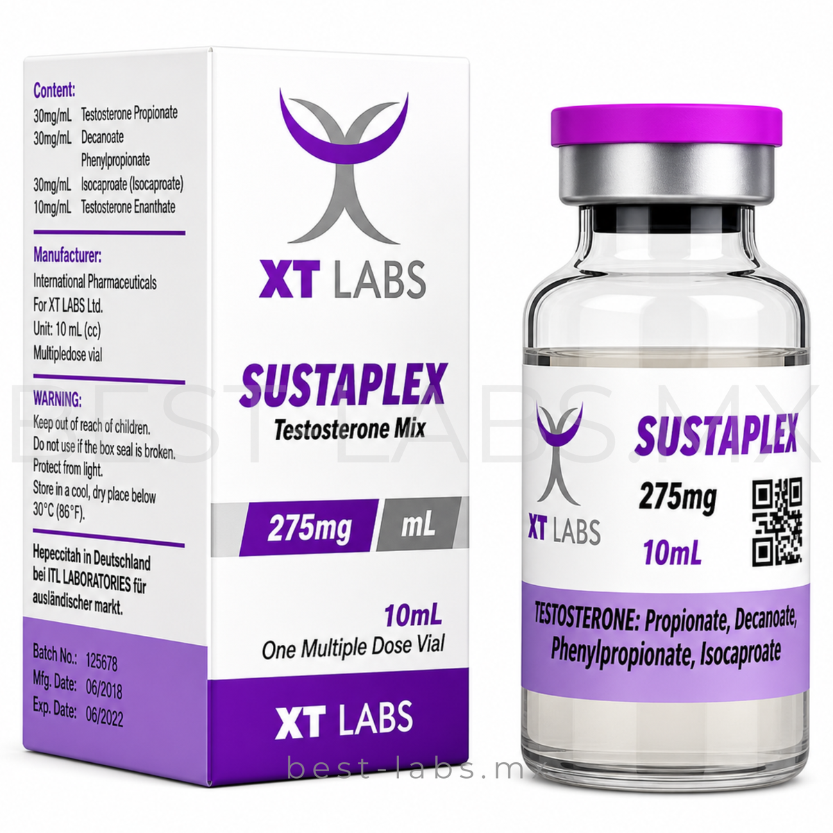 Sustaplex-275 275 mg/ml (Mezcla de Testosterona: acetato + propionato + cipionato + decanoato) frasco con 10 ml | XT Labs