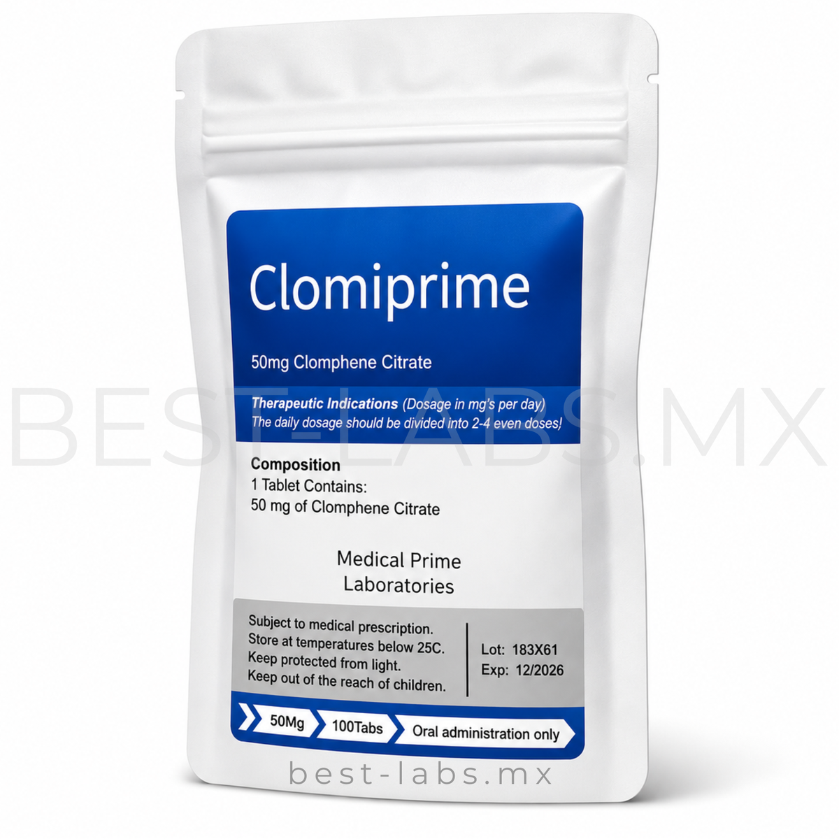 ClomiPrime (Clomifeno) 50 mcg 100 tabletas | Medical Prime