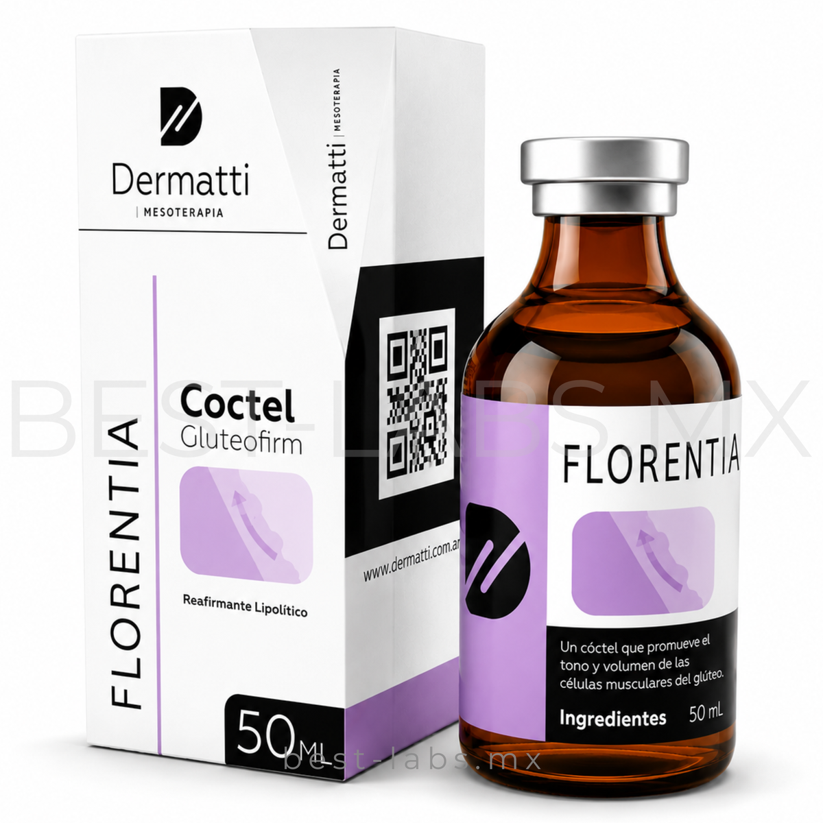 MESOTERAPIA PARA GLUTEO FLORENTIA Coctel GlúteoFirm  Aumenta las células musculares del glúteo, volumen y firmeza   | 50 ml | Mesoterapia Dermatti