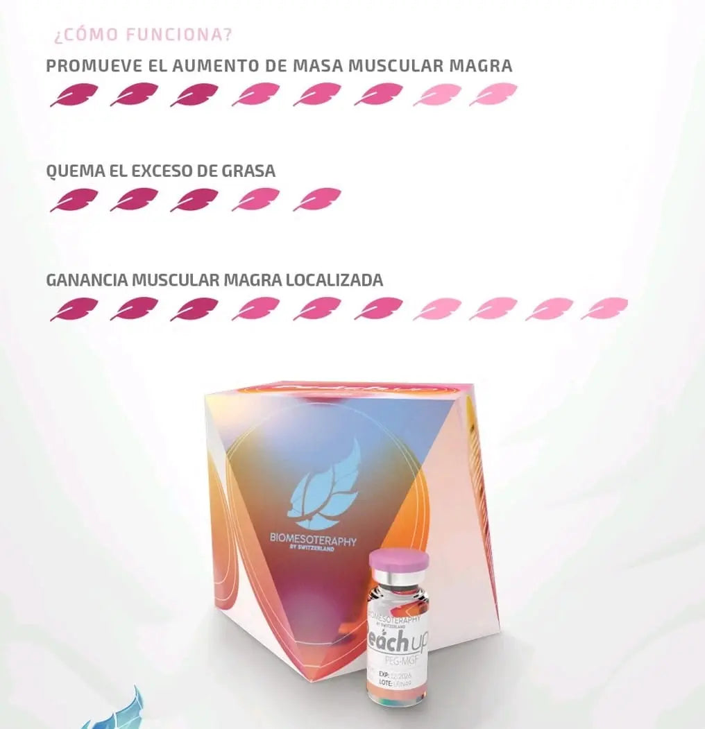 PEACH UP 🍑 - (Péptido PEG-MGF) | Ideal para el crecimiento muscular localizado, (ambos sexos) perfecto para glúteos, piernas, hombros, y bíceps - Biomesoterapia Suiza - mesoterapia