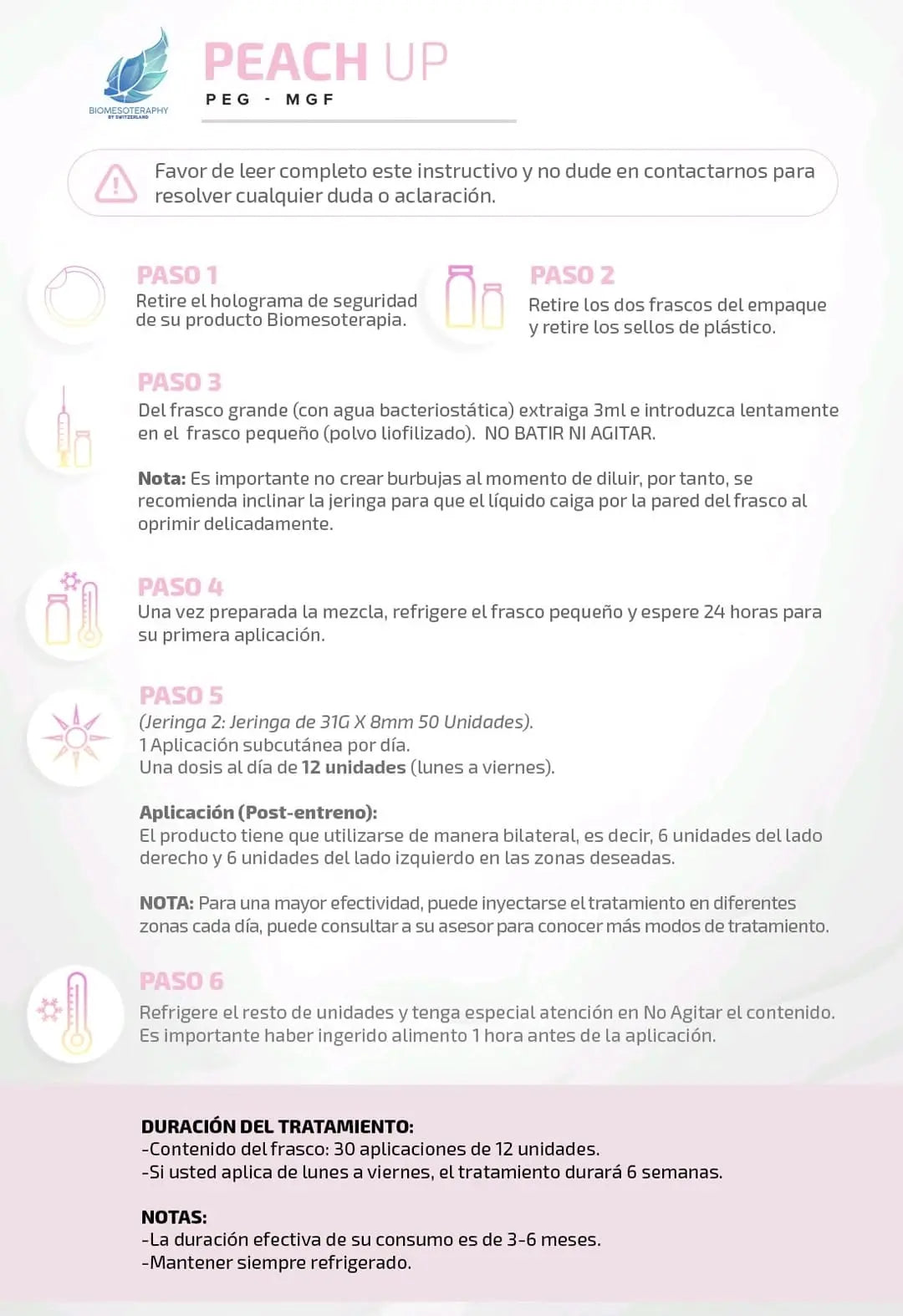 PEACH UP 🍑 - (Péptido PEG-MGF) | Ideal para el crecimiento muscular localizado, (ambos sexos) perfecto para glúteos, piernas, hombros, y bíceps - Biomesoterapia Suiza - mesoterapia